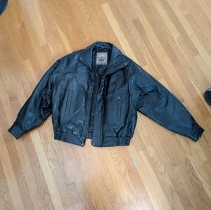 Men's Premium Black Leather Bomber Jacket - Authentic Leather, Never Worn